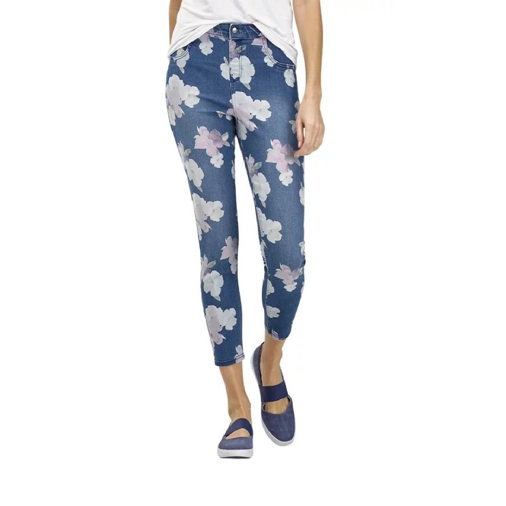 brand new HUE Women's Denim-look Blue Floral High Rise Leggings - Size Small 4-6
